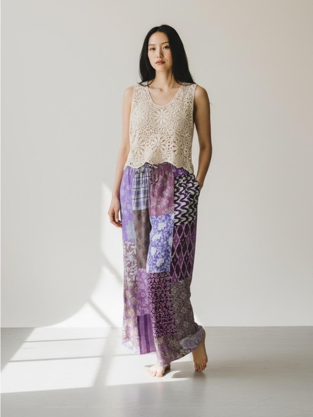 627. Assorted print wide leg smocked waist boho pant - Picture 13 of 13